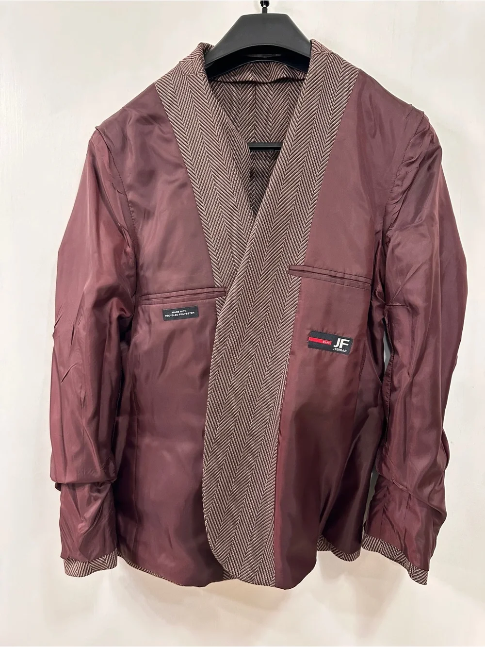 NWT JF Ferrar Blazer Sport Coat Burgundy Herringbone Men’s S (34/36 REG) $168